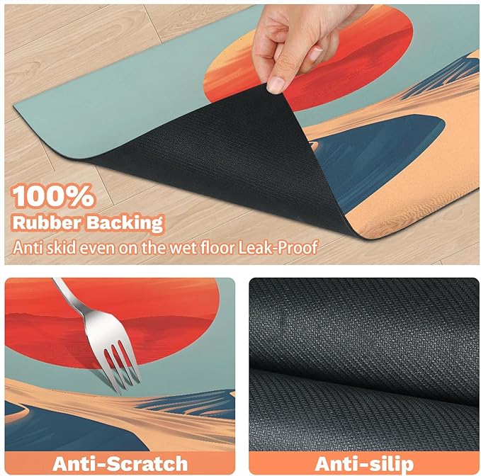 Sun Sunrise Dog Food Mat for Floors Absorbent, Quick Dry Water Dispenser Mat for Food, Water, Pet Supplies 16" x 24", Desert