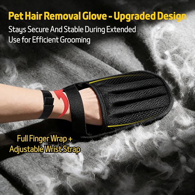 Pet Hair Removal Glove for Dogs & Cats, Upgraded Electrostatic Anti-Slip Pet Hair Removal Tool with 5-Finger Design, Thickened Magic Brush Pet Hair Remover for Couch Carpet Clothes, 1 PCS