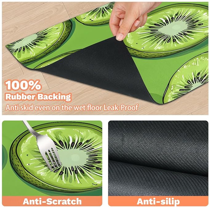 Kiwi Fruit Dog Food Mat for Floors Absorbent Dog Bowl Mat for Food and Water Dispenser Quick Dry Cat Food Placemat Pet Supplies 12" x 20", Cute Kiwi