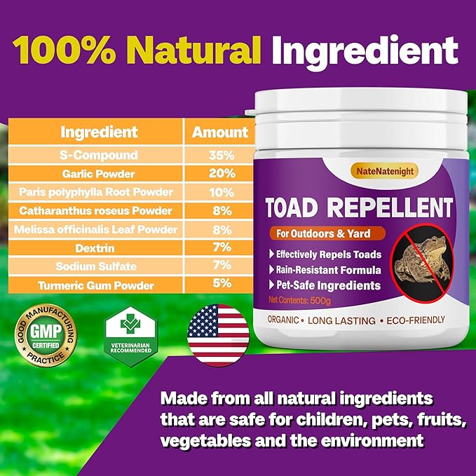 Toad Repellent, Powerful Formula to Keep Frogs and Toads Out of Your Yard & Outdoor Spaces, Safe for Dogs & Pet, 500g Powder