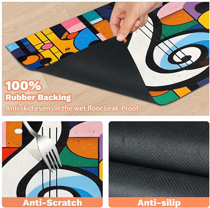 Music Dog Food Mat for Floors Absorbent Dog Bowl Mat for Food and Water Dispenser Quick Dry Cat Food Placemat Pet Supplies 16" x 24", Colorful Note