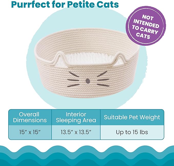 Catstages Bed & Basket Retreat 2-in-1 Cat Bed with Removable Cushion, Plush Cotton Rope, White, 15 in – Versatile Pet Bed and Toy Storage Basket