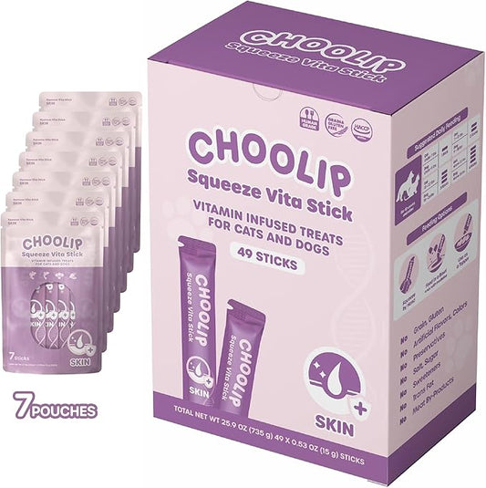Choolip Bundle | Berry Good Milk 10pk Vitamin-Infused + 49pc Skin and Coat Support Squeeze Vita Sticks with Essential multivitamins [Both Products are for Cats & Dogs of All Life Stages]