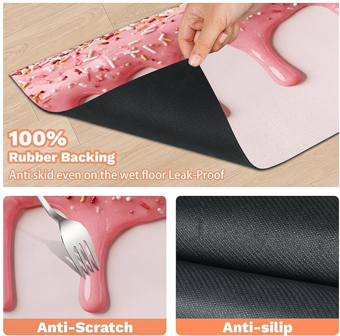 Ice Cream Dog Food Mat for Floors Absorbent Dog Bowl Mat for Food and Water Dispenser Quick Dry Cat Food Placemat Pet Supplies 12" x 20", Pink Ice Cream