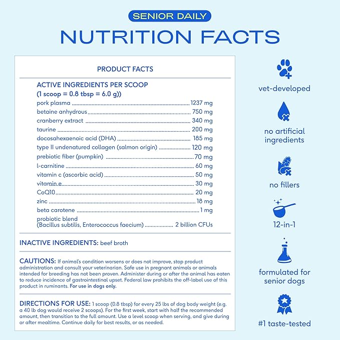 Native Pet Senior Daily Dog Vitamins & Supplements – 12-in-1 Dog Multivitamin Powder for Senior Dogs – Supports Mobility, Cognition, Digestion, Immune Health & More – 60 Scoops