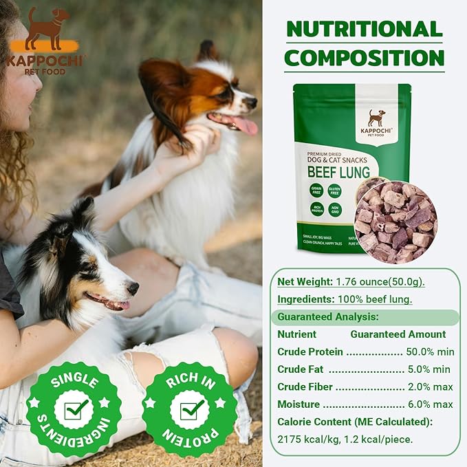 Freeze-Dried Beef Lung Dog Treats, 3.5oz(100.0g), 100% Single Ingredient, High Protein Training Treats, Natural & Raw, No Additives, Grain Free, Gluten Free
