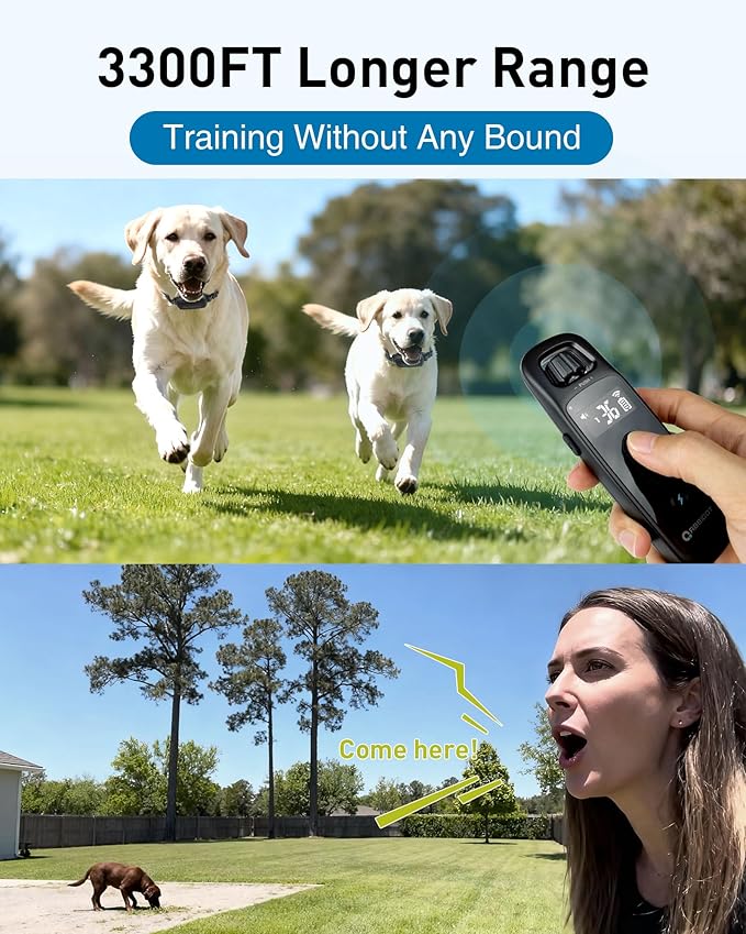 ABBIDOT Dog Shock Collar, 3300 FT Dog Training Collar with Remote, IPX7 Waterproof with 4 Training Modes, Rechargeable E-Collar for Small Medium Large Dogs (15-120 lbs) (Pure Black, 2 Collars)