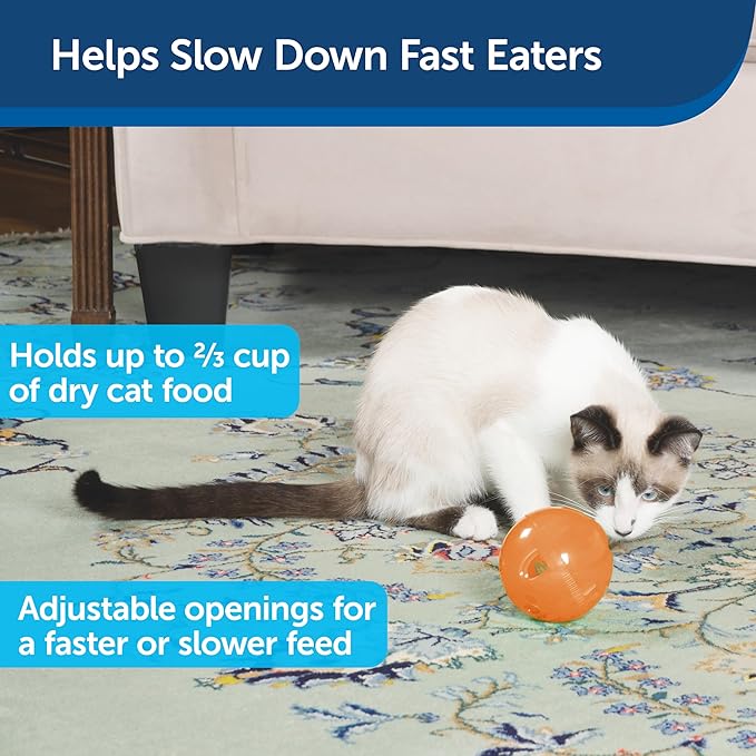PetSafe SlimCat Interactive Feeder - Combines Play with Mealtime - Adjustable Portions - BPA-Free Plastic - Slow Feeder for Digestion - Lightweight, Dishwasher-Safe Toy - Orange