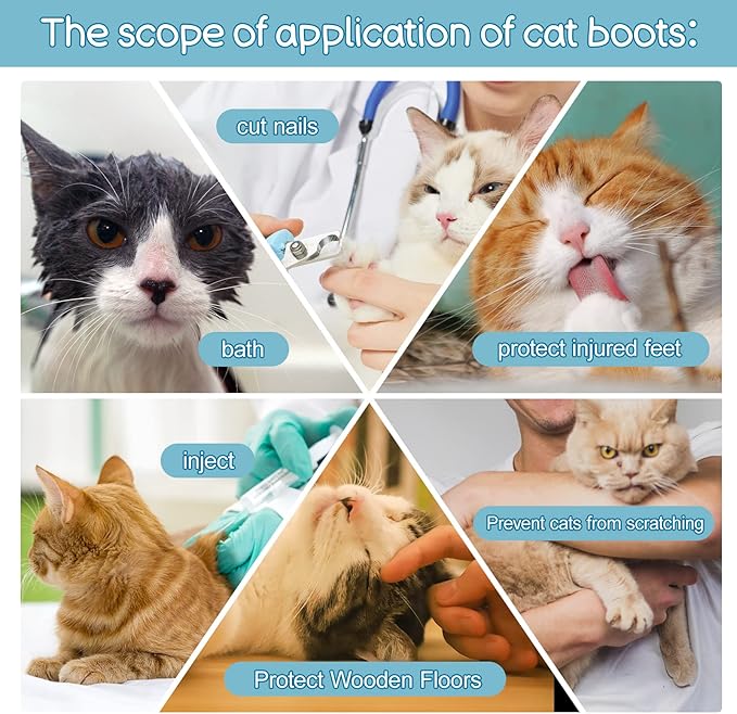 Anti-Scratch Cat Boot Covers - Paw Protectors (Mesh, Non-Slip, Breathable) - 4 Pairs (M, Black) - Suitable for Family Pet, Cat Bathing & Nail Cutting