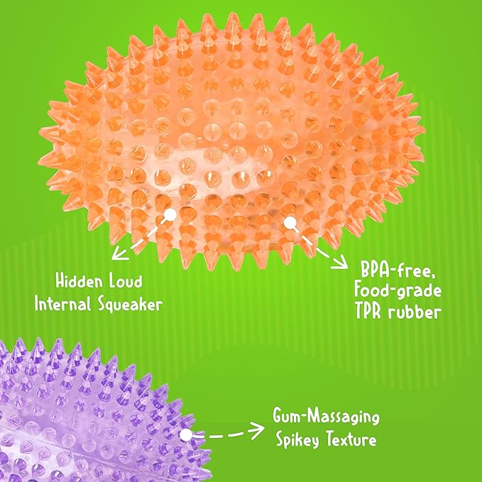 Gnawsome™ 4.5” Spiky Squeaker Football Dog Toy - Large, Cleans Teeth and Promotes Good Dental and Gum Health for Your Pet, Colors Will Vary,All Breed Sizes