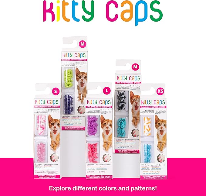 Kitty Caps Nail Caps for Cats, Spring Green with Glitter & Ultra Violet - Safe, Stylish & Humane Alternative to Declawing Stops Snags & Scratches, X-Small (Under 5 lbs), 40 Count