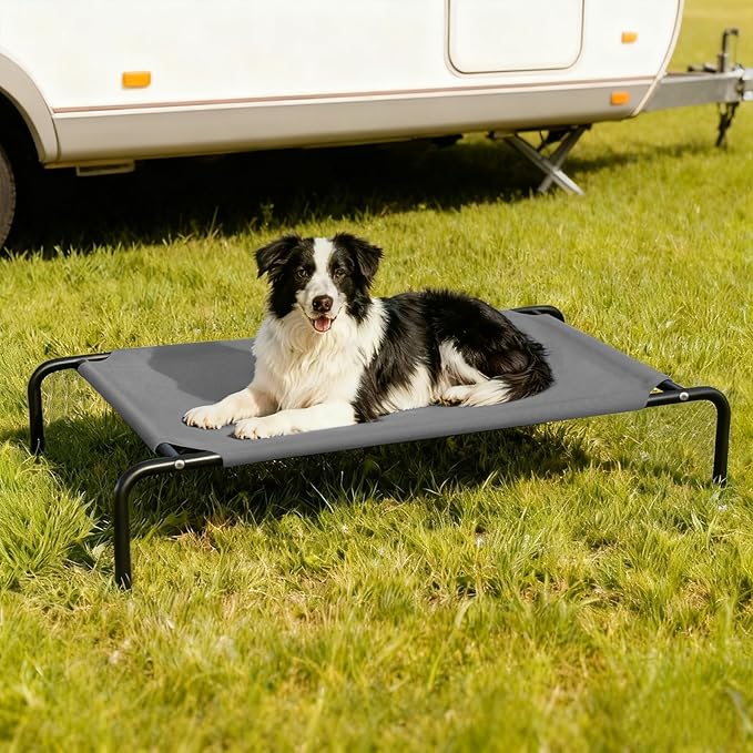 Elevated Cooling Dog Bed for Large Dogs,Waterproof Outdoor Pet Cot with Washable Breathable Mesh,Non-Slip Feet,Comfortable Dry Raised Dog Bed,50.8 x 31 x 8 Inches,Grey