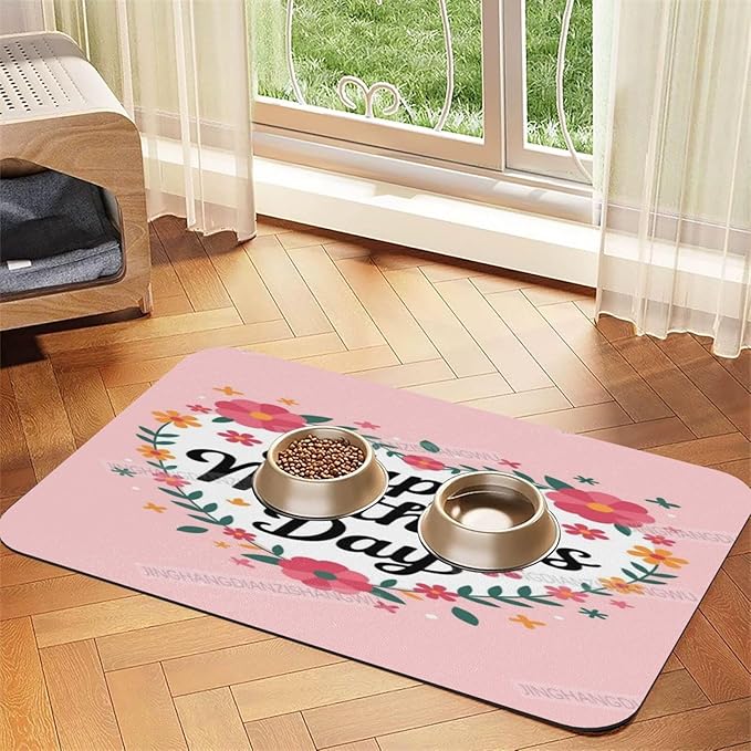 Pet Feeding Mat for Dogs Cats Happy Mother's Day Floral Gift for Mom ES Absorbent Dog Food Mat Non-Slip Waterproof Placemat Quick Dry Pet Supplies Bowl Mats