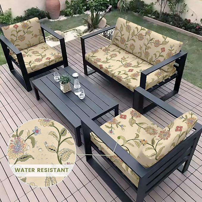 HANDONTIME 8Pcs Patio Cushion Covers Stretch Outdoor Couch Cover Replacement Cushions for Outdoor Furniture Waterproof Patio Furniture Cover for Pets Sofa Covers Washable (Boho Floral,Cover Only)