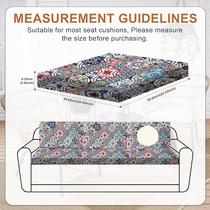 HANDONTIME 8Pcs Outdoor Patio Cushion Covers Boho Medallion Stretch Couch Cushion Cover Patio Couch Slipcover for Outdoor/Indoor Washable Non-Slip Furniture Protector for Pet (Boho,Cover Only)