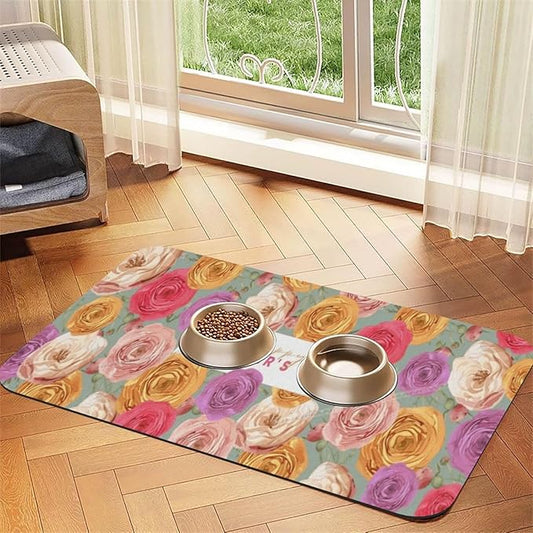 Dog Food Mats for Floors Absorbent Pet Cat Food Mat Happy Mother's Day Floral Gift for Mom Gp Non Slip Dogs Bowl Mats Water Dog Placemats Feeding Mat Pet Supplies 24x16In