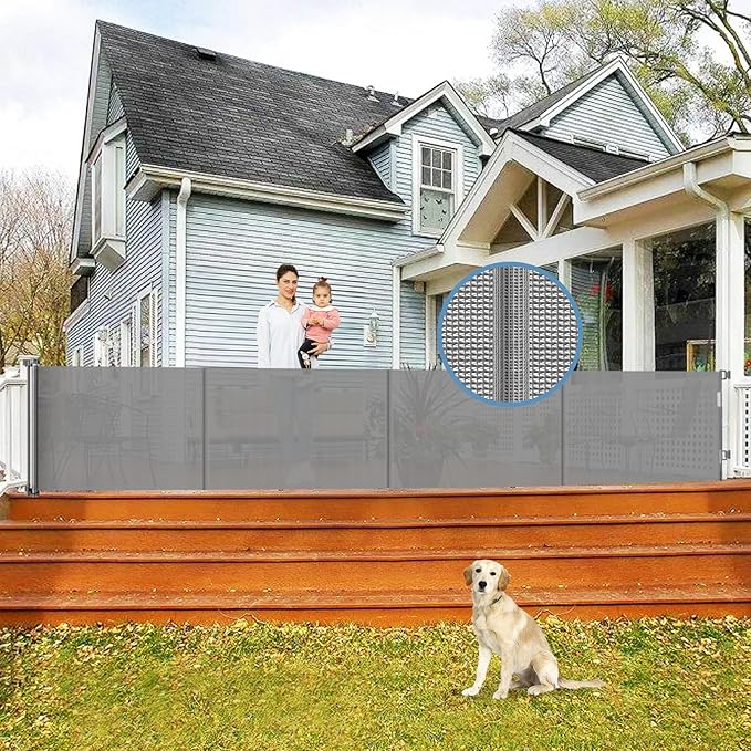 Reinforced 200 Inch Extra Long Retractable Baby Gates for Large Openings, Upgrade Extra Long Pet Gate to Prevent Bottom Crawling Through, 16 Ft Mesh Baby Gate Extra Wide Dog Gates for The House, Gray