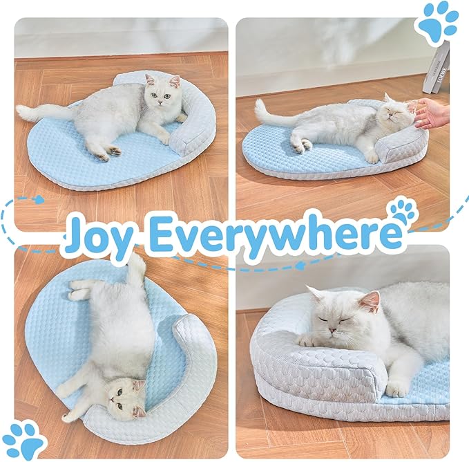 CATISM Cat Cooling Mat - Pet Bed Mat for Cats or Small Dogs, Cat Bed Cat Sleeping Beds with Pillow Soft and Comfortable, Cozy Pad Washable, Non-Slip Bottom Removable
