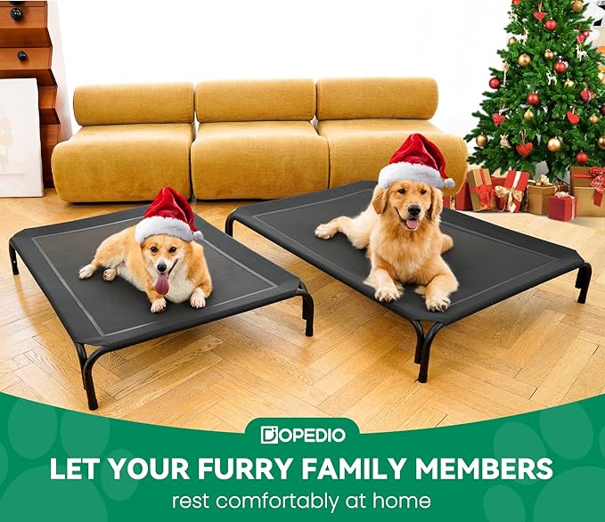 Elevated Dog Bed Raised Outdoor Dog Cot for Extra Large Dogs, Installation Requires No Tools, Frame with Washable Cooling Breathable Mesh Anti-Slip Feet, Indoor Pet Bed, Black, 48.8 Inches