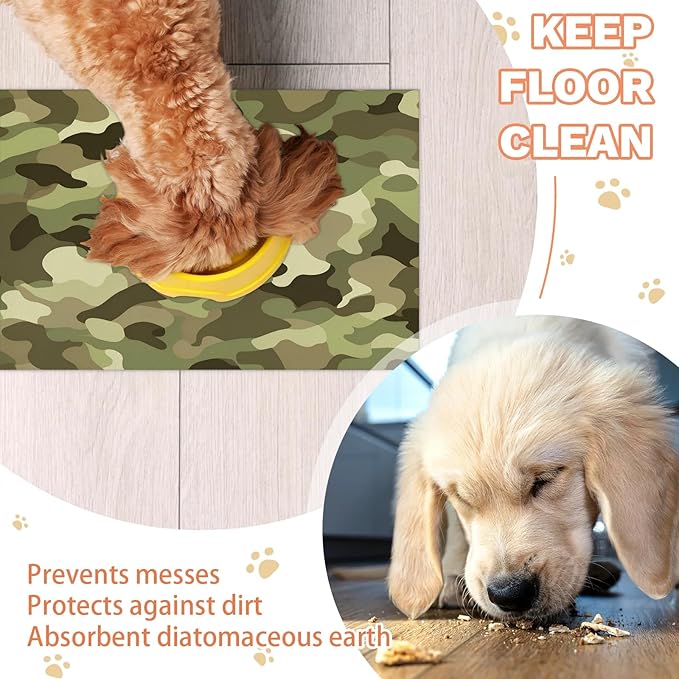 Camouflage Dog Food Mat for Floors Absorbent Dog Bowl Mat for Food and Water Dispenser Quick Dry Cat Food Placemat Pet Supplies 24" x 32", Duck Camouflage