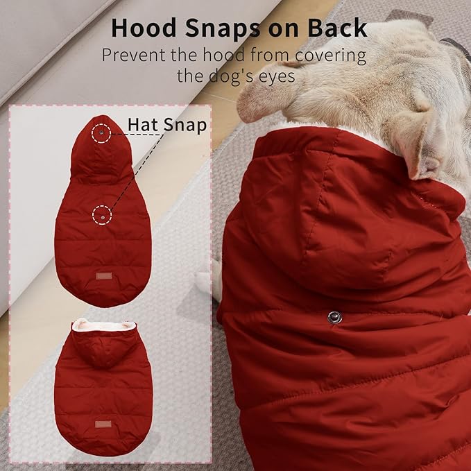 Fleece Lining Extra Warm Dog Hoodie in Winter,Small Dog Jacket Puppy Coats with Hooded,Red XS