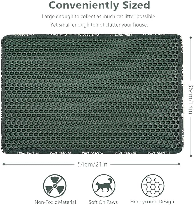 Cat Litter Mat Cat Litter Trapping Mat, Non-Slip Honeycomb Double Layer Design, Urine and Water Proof Material, Scatter Control, Less Waste, Easier to Clean Washable Cat Box Mat, Green