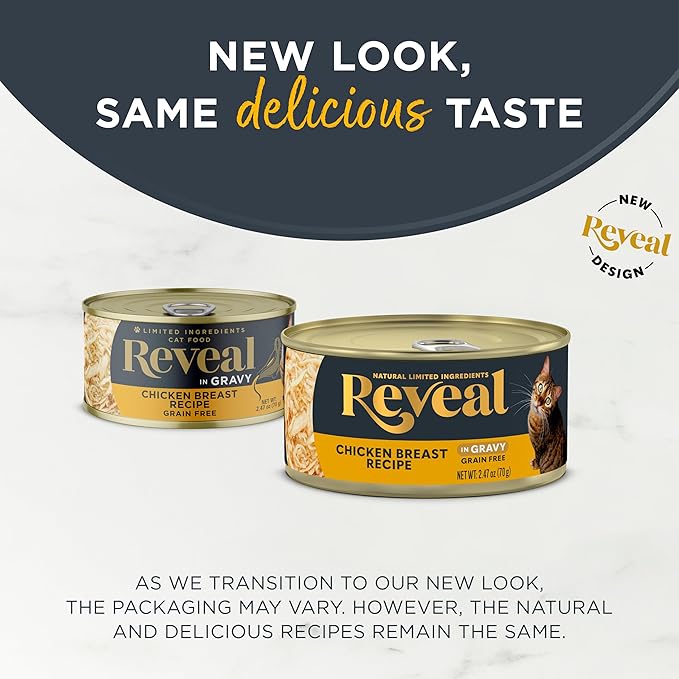Reveal Natural Wet Canned Cat Food, Limited and Natural Ingredients, Grain Free, High Protein with No Artificial Additives, Chicken Breast in Gravy (24 x 2.47 oz Cans)