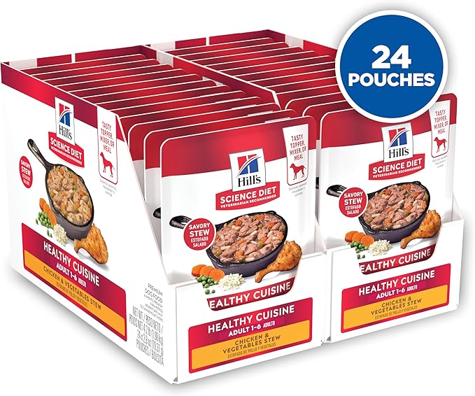 Hill's Science Diet Adult 1-6 Healthy Cuisine Wet Dog Food, Chicken & Vegetables Stew, 2.8 oz Pouch, 24-Pack
