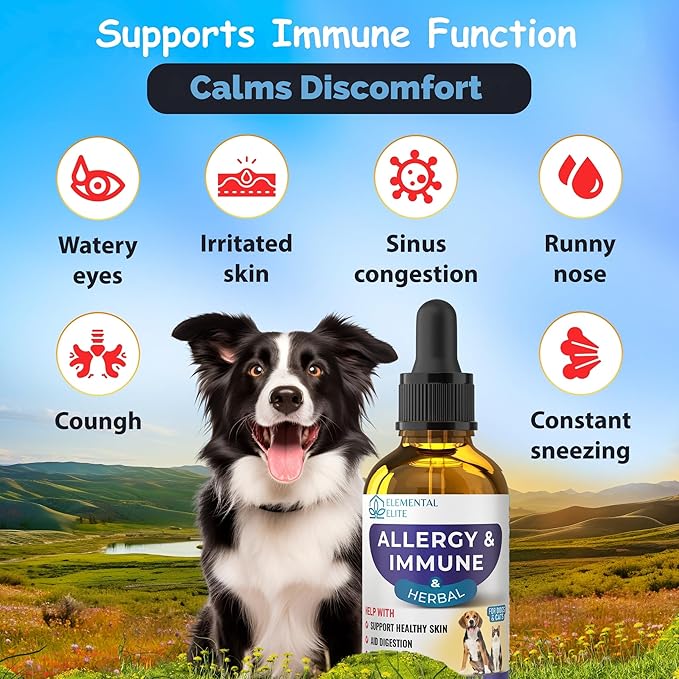 Allergy Relief Drops for Dogs & Cats, Natural Anti-Itch Support Supplement, Soothes Seasonal Allergies, Skin Irritation & Boosts Pet Wellness, Gentle Herbal Formula for All Breeds & Ages