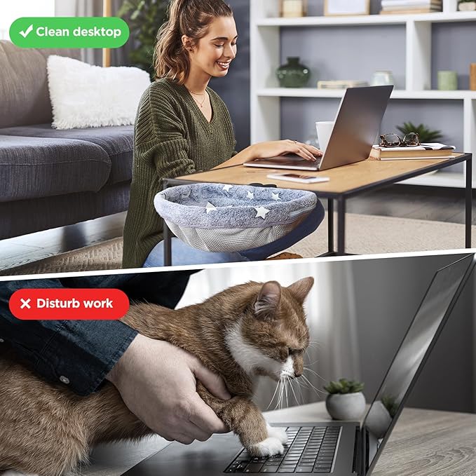 Cat Desk Bed with Clamp, Glow in The Dark Cat Desk Hammock, Desk Perch with Removable Washable Cover, Sturdy Metal Frame, Supports up to 50 Lbs