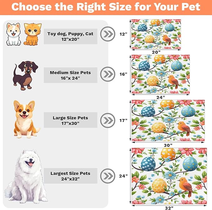 Spring Easter Dog Food Mat for Floors Absorbent Dog Bowl Mat for Food and Water Dispenser Quick Dry Cat Food Placemat Pet Supplies 17" x 30", Bird Egg Flower