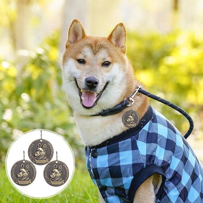 LIOOBO 3pcs Vintage Bronze Dog Id Tags Retro Pet Identity Tags for German Shepherd Collar Accessories Pet Supplies
