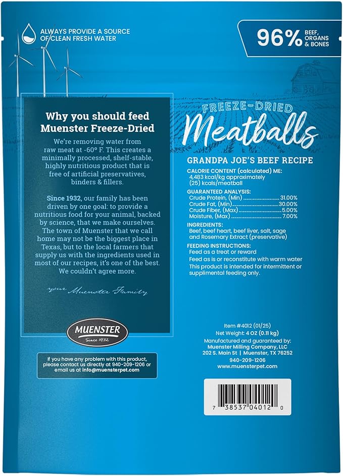 Muenster Freeze Dried Beef Meatball Dog Treats 4 oz - Grain Free, Made in USA