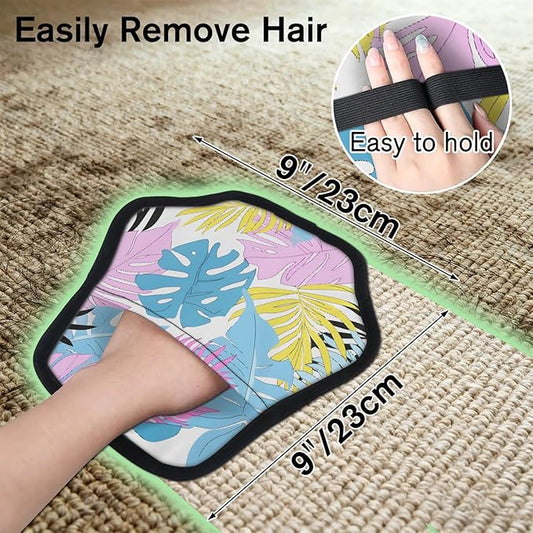 Colorful Palm Leaf Electrostatic Pet Hair Removal Glove for Cats & Dogs - Reusable Grooming Mitt for Couch, Carpet, Car Seat & Laundry - Large 9x9 Inch