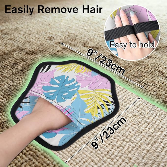 Colorful Palm Leaf Electrostatic Pet Hair Removal Glove for Cats & Dogs - Reusable Grooming Mitt for Couch, Carpet, Car Seat & Laundry - Large 9x9 Inch