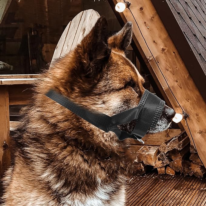 PRETYZOOM Adjustable Anti-bite Dog Muzzle, Black Nylon Breathable Mouth Cover, Size L, Safety Mouth Mask for Barking Control and Chewing Prevention, Pet Dog Supply for Daily Use