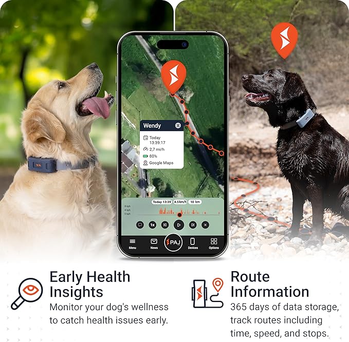 PAJ GPS Dog Tracker - 4G Real-Time Tracking & Runaway Alerts - Waterproof, Long-Range, Smart App Monitor Health & Activity - Fits Any Collar, Mini Device Navigator Chip - Subscription Required - Black