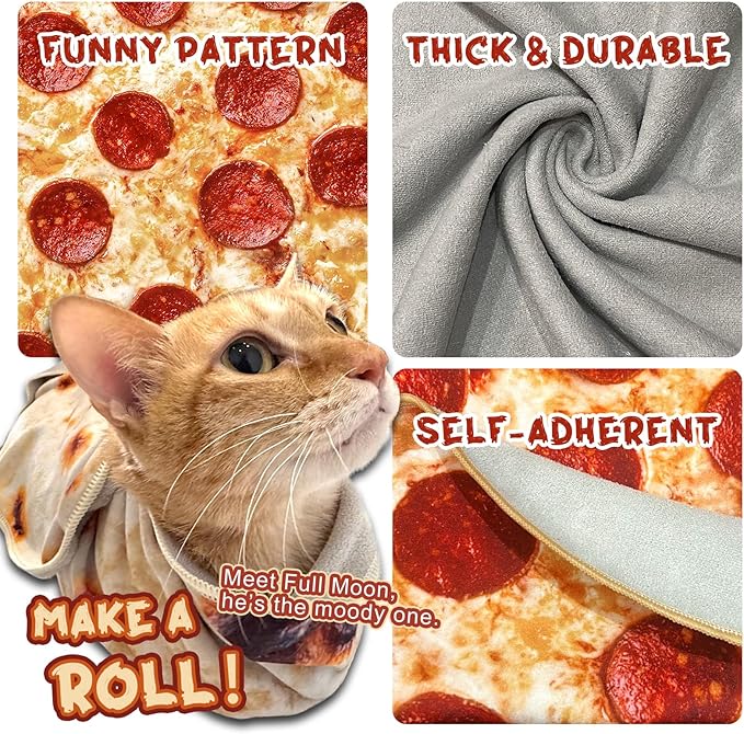 Cat Wrap for Cutting Nails, Tortilla Blanket Pet Supplies Cat Washing Bag, Burrito Blanket Cat Restraint for Nail Clipping, Multifunctional Pet Tool Gifts for Cat Lovers (L (within 14lbs), Pizza)