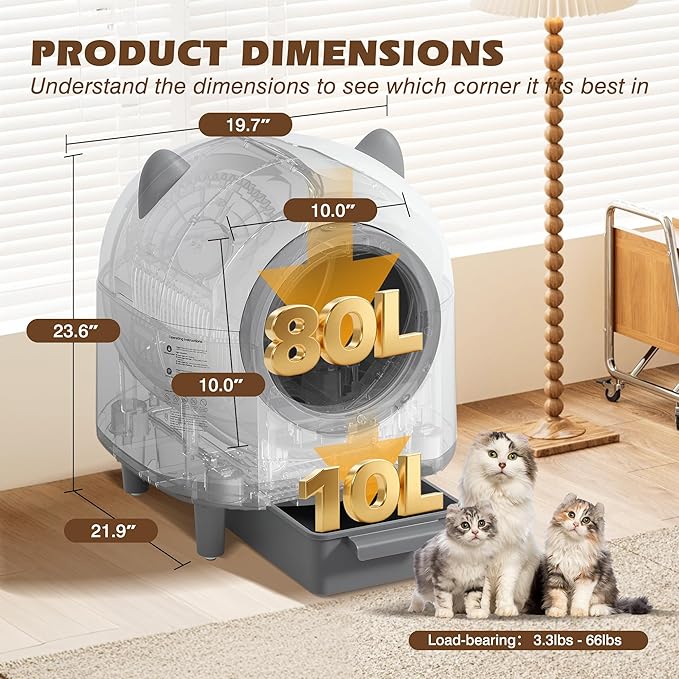 Grepatio Automatic Cat Litter Box for Multiple Cat, Self Cleaning Cat Litter Box with APP Control, Safe Anti-Pinch, Weight Monitoring, Smart Litter Box Include Scent Cartridge, 2-Roll Garbage Bags