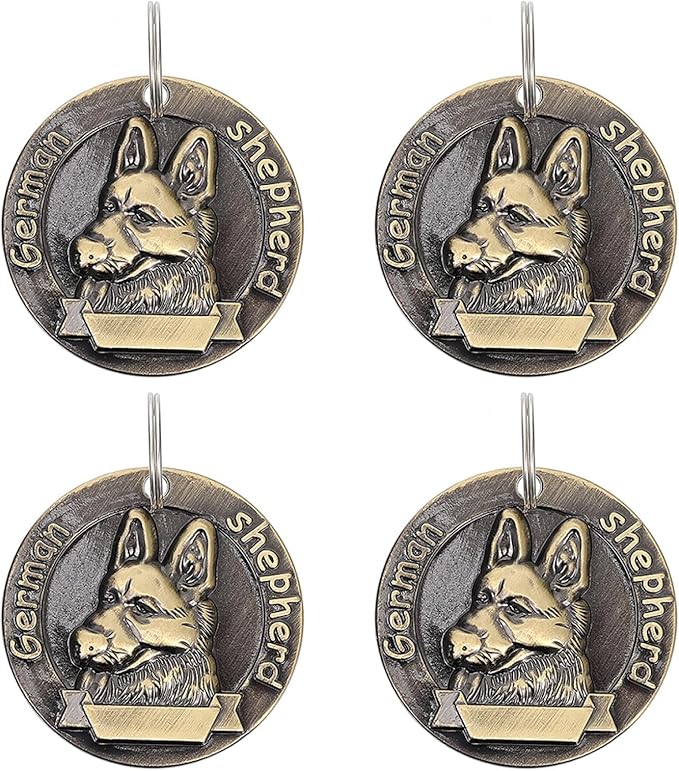 4pcs Vintage Alloy Pet Id Tags Dog Collar Name Tags for German Shepherd, Retro Metal Hanging Charms Sturdy Pet Supplies for Dog Identification and Collar Accessories