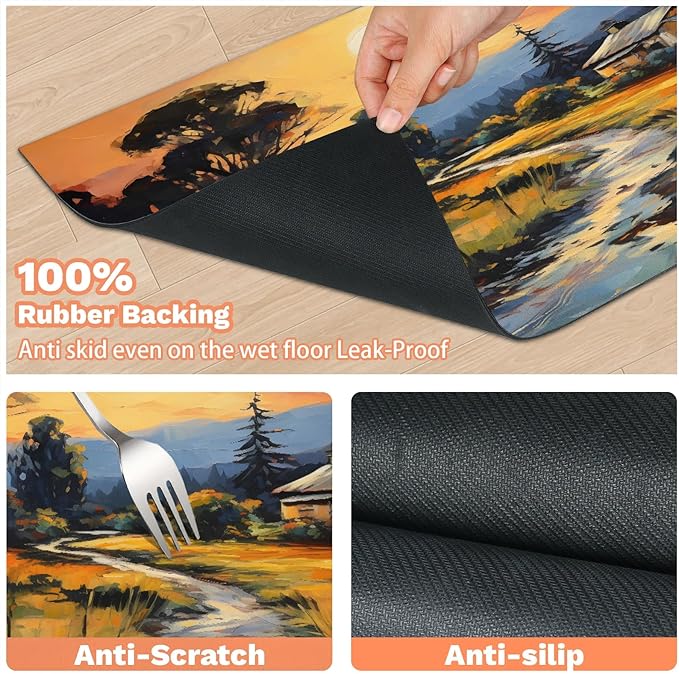 Nature Forest Dog Food Mat for Floors Absorbent, Quick Dry Water Dispenser Mat for Food, Water, Pet Supplies 17" x 30", Rustic Cabin