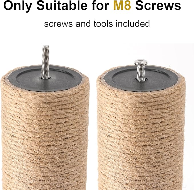FUKUMARU 2 Pack Scratching Post Replacement, 3.5 X 14.5 Inch Natural Jute Rope Scratching Post Refill with M8 Screws