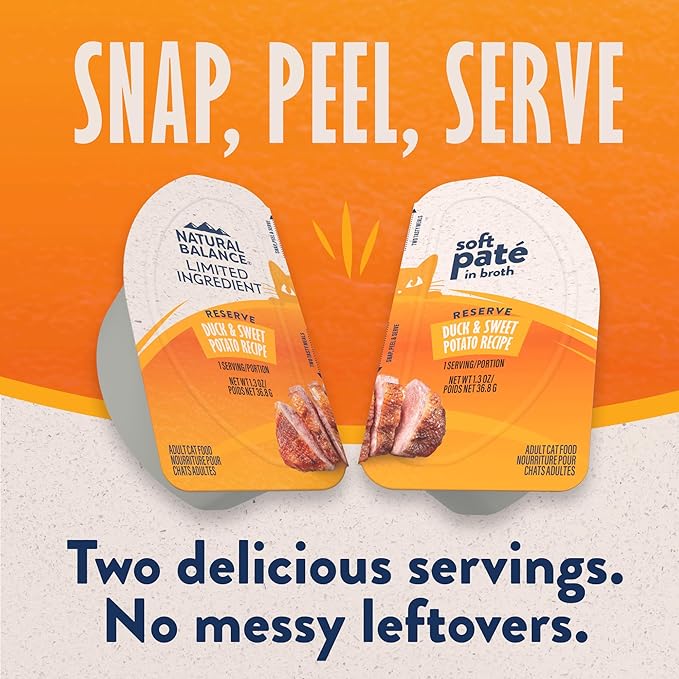 Natural Balance Limited Ingredient Reserve Split Cup Duck & Sweet Potato Soft Pate Wet Cat Food Recipe for Sensitive Stomachs and for Healthy Digestion, 2.6 oz. (Pack of 10)