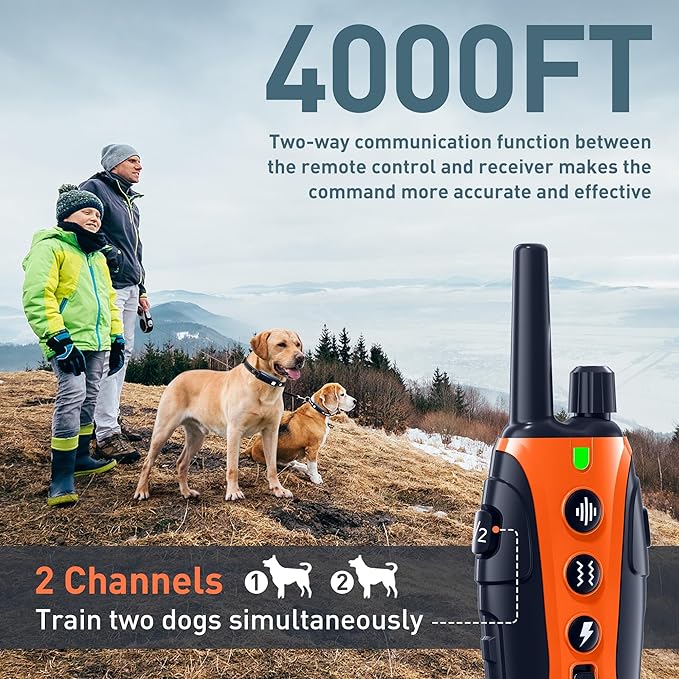 Dog Shock Collar with Flashing Light for Night Walks,4000FT Dog Training Collar Adjustable Pitch Beep(1-8), Vibration(1-16), Safe Shock(1-99), and Keypad Lock, Shock Collar for Dogs