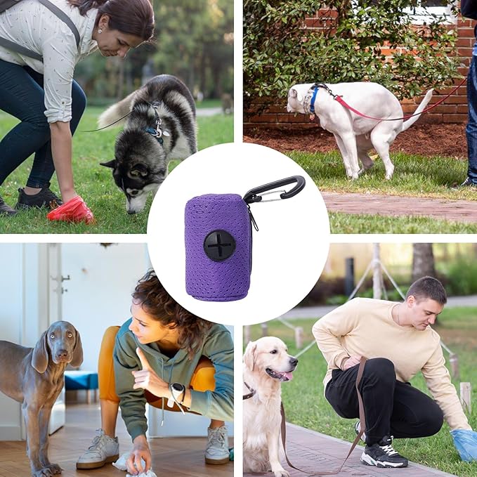 Dog Waste Bag Dispenser, Mesh Fabric Attachment Waste Bag Dispenser with Zipper, Large Capacity Dog Poop Holder, Portable Pet Supplies for Running, Bicycle, Hiking