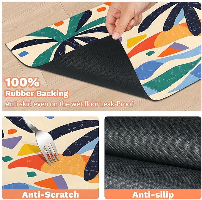 Palm Tree Dog Food Mat for Floors Absorbent, Quick Dry Water Dispenser Mat for Food, Water, Pet Supplies 16" x 24", Mid Century