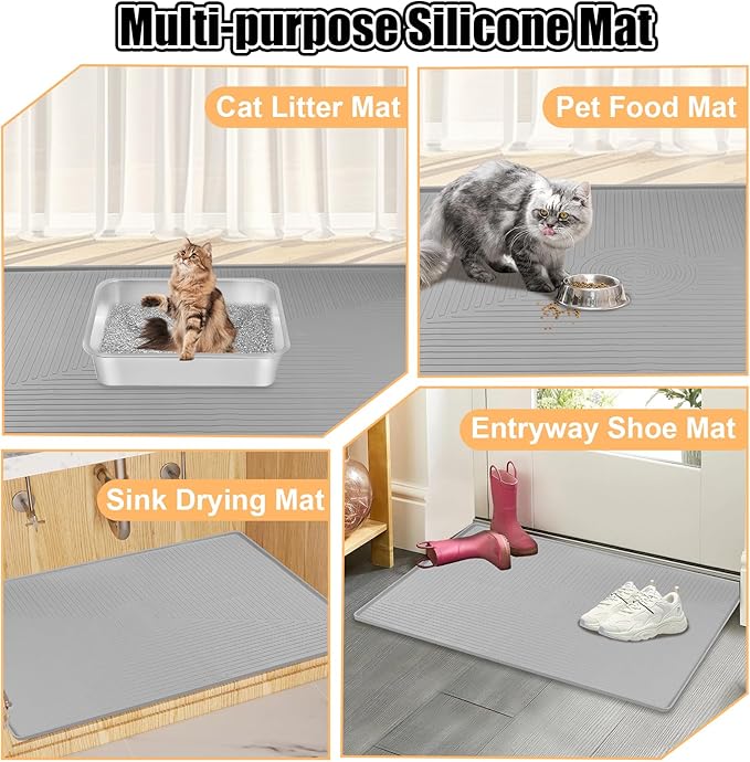 Silicone Cat Litter Mat, 50" x 36" Extra Large Litter Trapping Mat for Litter Box, Leak-Proof, Non-Slip, Kitty Litter Mats with Soft Texture for Floor, Keeping The Floor Clean (Light Grey)
