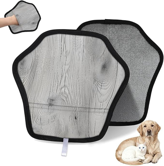 Reusable Pet Hair Removal Glove Retro Wood Grain Magic Brush for Cat & Dog Hair Remover for Car, Sofa, Bedding, Clothes - 9x9 Mitt Washable