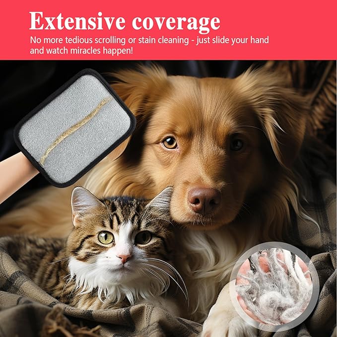 Pet Hair Remover Gloves, Electrostatic Pet Hair Removal Gloves, Upgrade Efficient Grooming Gloves for Pet Hair, Cat Brush Glove for Carpet, Couch(Square, 2PCS)