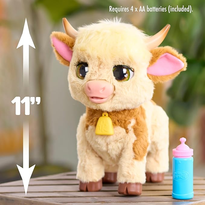 FurReal Maggie The Feed & Follow Cow, 11 Inch Interactive Highland Mini Cow, for Boys and Girls, Ages 4 and up